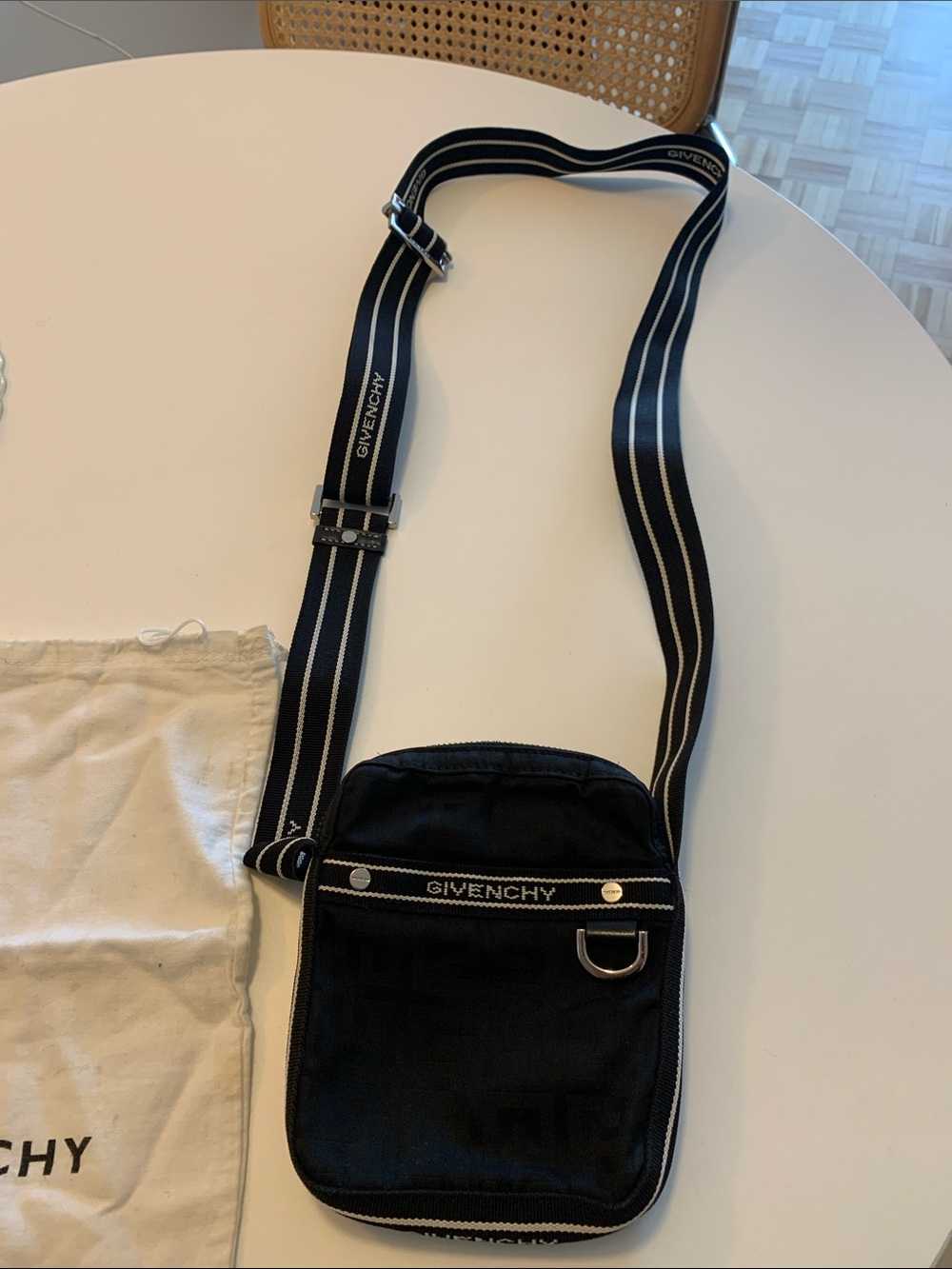 Givenchy Black Nylon Crossbody with Branded Striped Strap